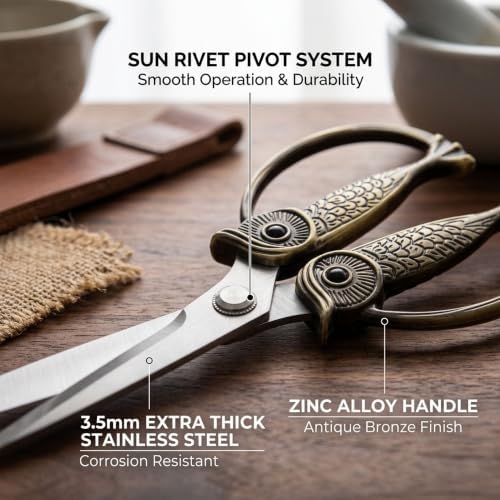 XSNBRD Heavy Duty Kitchen Scissors, Bronzed Stainless Steel Owl Shears.