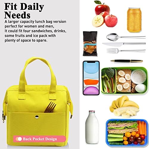 Mziart Insulated Lunch Bag, Simple Cute Lunch Box for Women Men, Yellow
