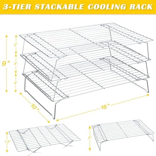 Hunnycook Cooling Racks - 10 * 16 Inch 3PCS Stackable Tall Baking Racks, Stainless Steel Wire Rack for Baking Sheet, Cooling Racks for Cooking and Baking, Oven and Dishwasher Safe