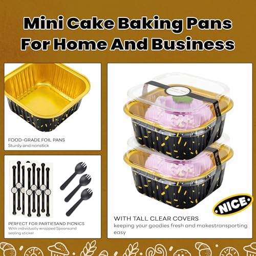 NPLUX Halloween Baking Pans, 5oz 50 Pack Black Gold for Parties