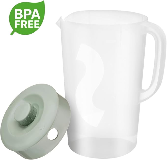 Tribello Water Pitcher with Lid 1 Gallon – Clear Round Plastic Pitcher Ice Tea & Juice Jug – Freezer & Dishwasher Safe, BPA & Phthalate Free – Sage Green