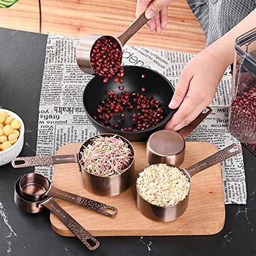 Copper Measuring Cups and Spoons Set, Metric & US Stainless Steel 5 Measuring Cups and 6 Measuring Spoons for Baking & Kitchen