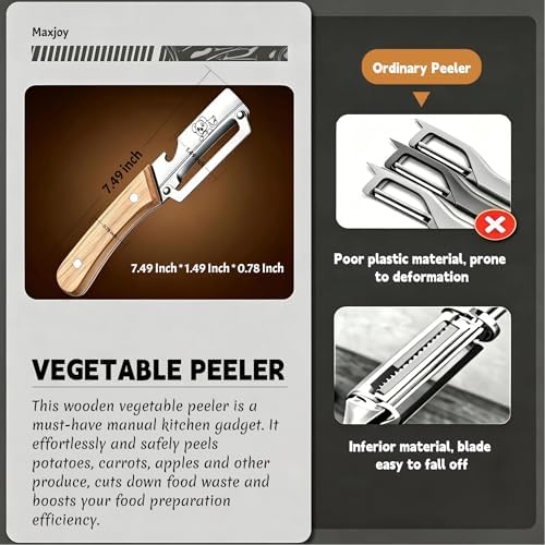 Maxjoy Vegetable Peeler, Stainless Steel Wooden Handle for Potato, Fruit