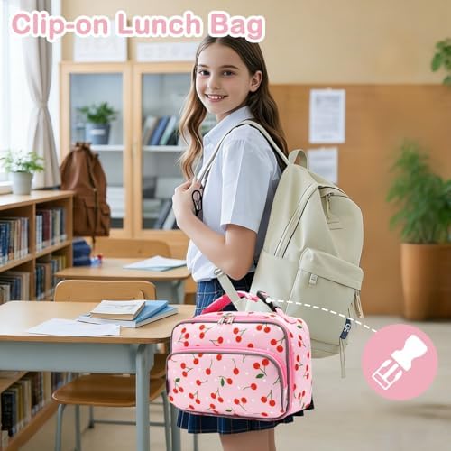 FlowFly Kids Lunch box Insulated Soft Bag Mini Cooler Back to School Thermal Meal Tote Kit for Girls, Boys,Cherry