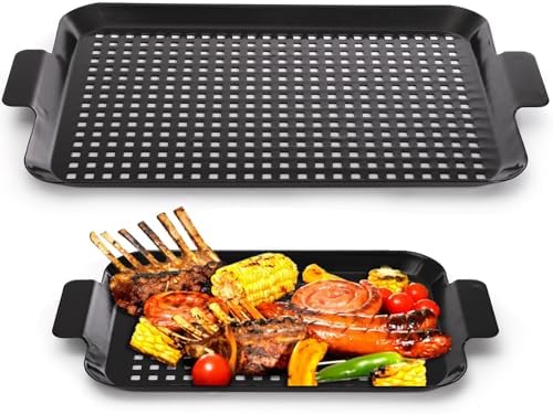 Covzoe 2 Pack Grill Pans, Nonstick Grill Topper for Outdoor Grill