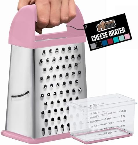 GORILLA GRIP® XL 4-Sided Stainless Steel BPA-Free Cheese Grater, Pink