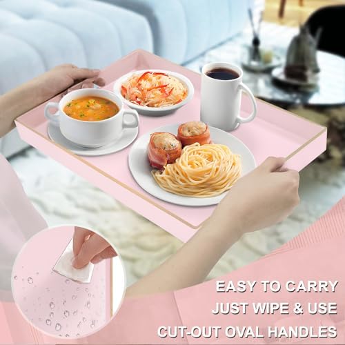 MAONAME Pink Decorative Tray for Coffee Table, Serving Tray with Handles