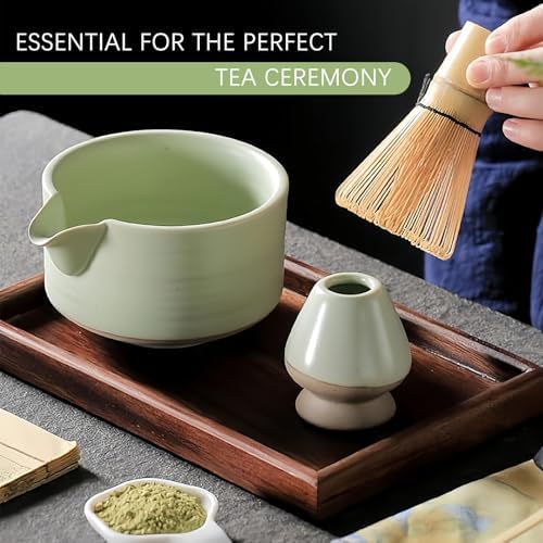 Ceramic Matcha Whisk Holder & Stand for Bamboo Chasen - Shape Keeper, Fast Drying Rack Prevents Warping, Dishwasher Safe Tea Whisk Holder for Matcha Tools, Light Green