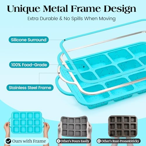 Vinino Silicone Brownie Pan with Dividers, 12-Cup Metal Frame, Aqua Blue