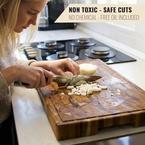 Teak Wood Cutting Board for Kitchen, End Grain Extra Thick Butcher Block