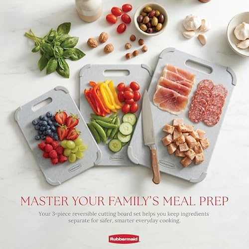 Rubbermaid 3pc Reversible Wheat Fiber Cutting Board Set | BPA Free Non Toxic Cutting Boards for Kitchen – Dishwasher Safe, Non-Slip Corners & Lightweight | For Meat, Veggies & Fruits