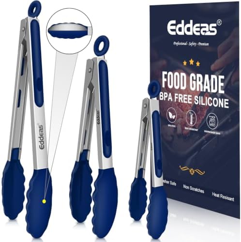 Tongs For Cooking - Kitchen Tong with Silicone Tip 7", 9", 12" Blue