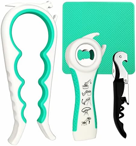 Otstar Jar Opener Bottle Opener and Can opener for Weak Hands,Seniors with Arthritis, Elderly, Jar Lid Opener Gadgets with Rubber Jar Opener Gripper Pad and Corkscrew Opener