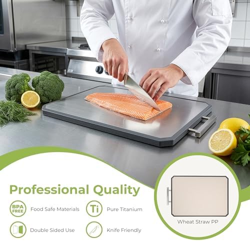 Freshware Titanium Cutting Board for Kitchen, Set of 2, Double Sided Cutting Boards, Pure Titanium/PP, Chopping Board with Juice Grooves, Dishwasher Safe, Medium 12.1" by 8.3" and Large 16.2" by 11"