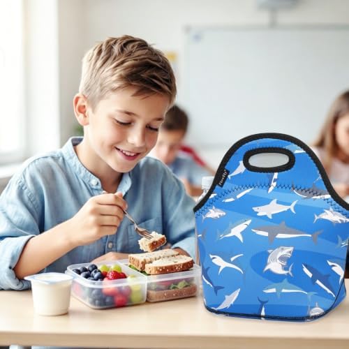FlowFly Neoprene Kids Lunch box Insulated Soft Bag Mini Cooler Thermal Meal Tote Kit for Boys, Girls,Men,Women,School,Work, Office, Shark