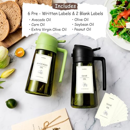 TrendPlain - Original 16oz/470ml Olive Oil Dispenser Bottle for Kitchen Gadgets and Air Fryer Accessories - Olive Oil Sprayer for Cooking w/Stickers - Black&Ash