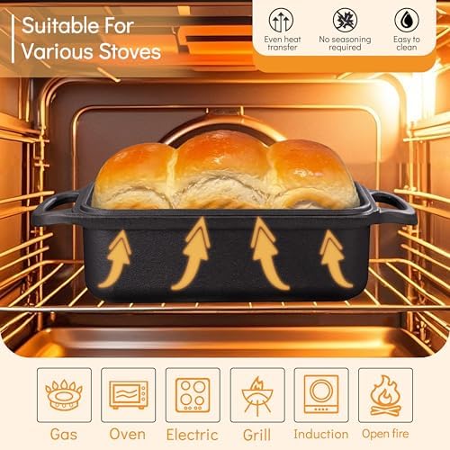 GRMImosa Cast Iron Loaf Pan with Lid, 9x5 Inch Sourdough Baking Pan