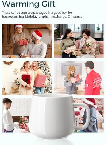 Teocera Coffee Mugs Set of 4-12oz Chip-Resistant Ceramic Cups with Ergonomic Handle | Dishwasher & Microwave Safe White Mugs | Keeps Beverage Hot, Perfect for Family Kitchen & Holiday Gifts