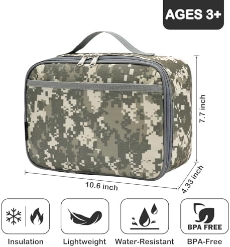 FlowFly Kids Lunch box Insulated Soft Bag Mini Cooler Back to School Thermal Meal Tote Kit for Girls, Boys, Digital
