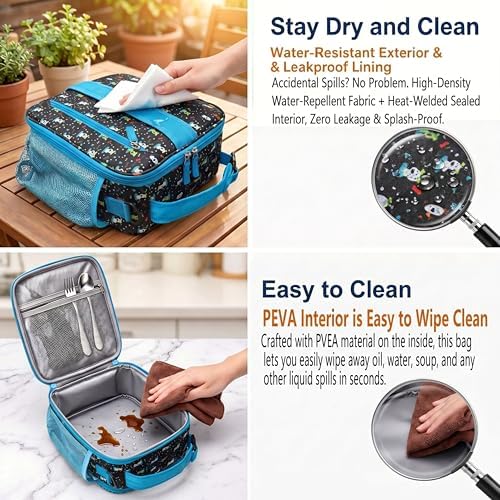 Expandable Lunch Box Kids,Cute Cartoon Insulated Lunch bag for Kids Boys Girls Portable Double-Capacity Lunchbox Special Design for school Picnic Outdoor