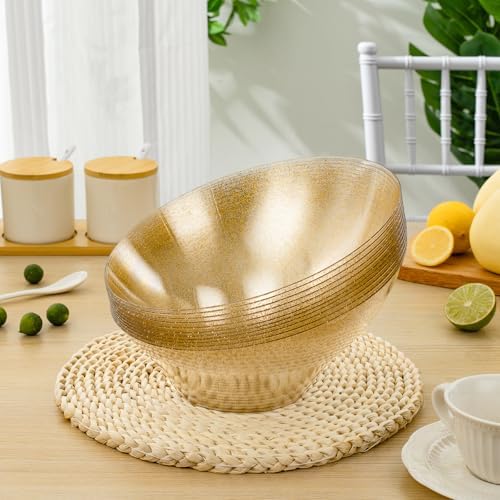 BESTVIP 54 Oz Clear with Gold Glitter Plastic Angled Serving Bowls, 12 Pack