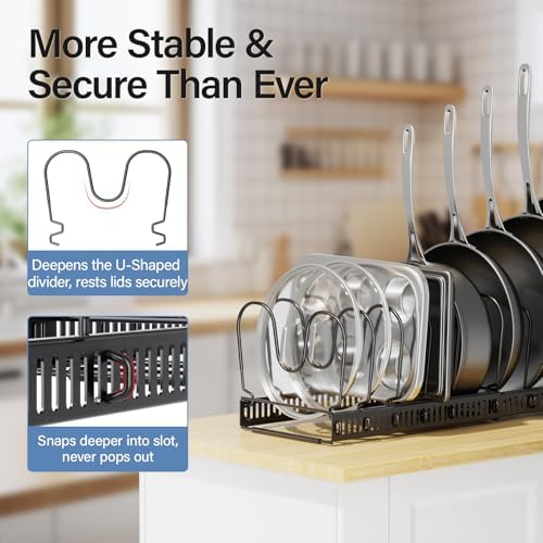 ORDORA Expandable Pots and Pans Organizer under Cabinet with 10 Dividers