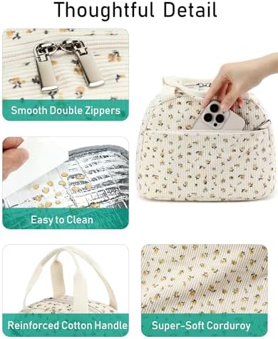 Lunch Box Lunch Bag Insulated Lunchbox Cute Reusable Lunch Tote bags for School Work Picnic for Kids Girls Women (Beige Floral)