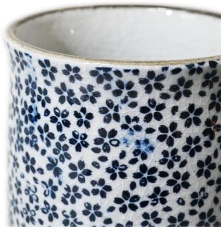 Nostalgic Mino Ware Ceramic Sometsuke Small Mug Cup - Japanese Crafted, Floral Pattern, Comfort Grip Handle, For Coffee and Green Tea or Soup, Matcha Tea, Gift Box Included (Mountain Cherry)
