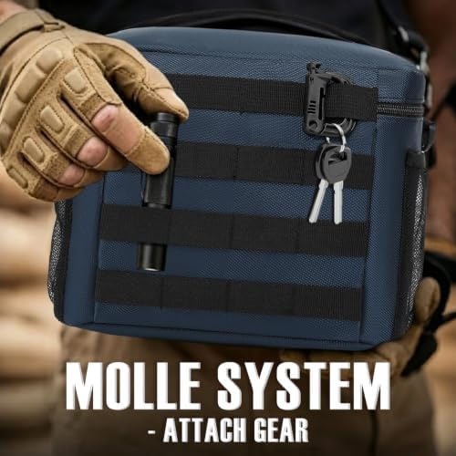 FlowFly Lunch Bag, Insulated Cooler, Thermal Lunch Box Tote with MOLLE/PALS Webbing, Adjustable Padded Shoulder Strap, for Tactical Men Women Adults and Boys Girls Kids (Cyan, Large)