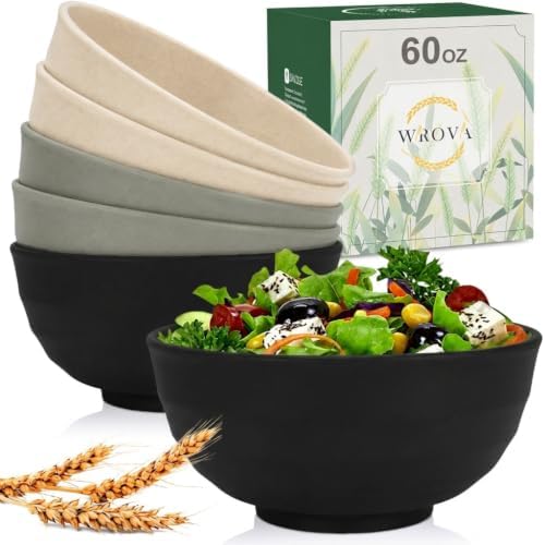 Wrova Large Cereal Bowls Set of 6, 60 OZ Wheat Straw Bowls for Kitchen
