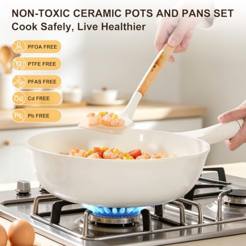 11 INCH Nonstick Wok Pan with Glass Lid, Deep Ceramic Coated Skillet