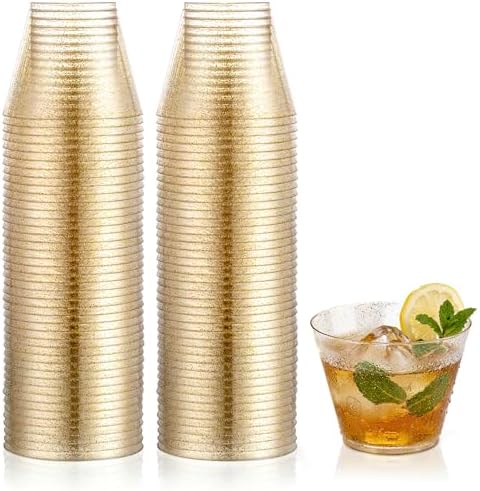 Hioasis Gold Cups, 100 Pack, 9oz, Disposable Party Cups