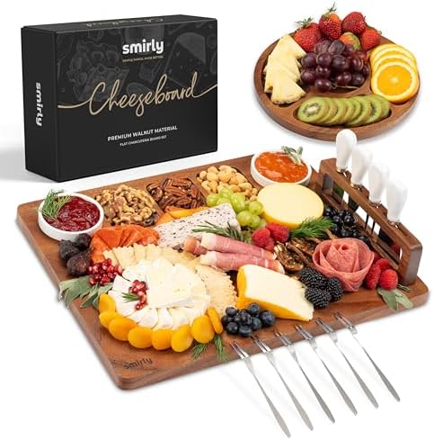 SMIRLY Charcuterie Board Set with Serving Accessories, Large Walnut