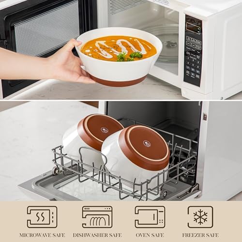 MALACASA Salad Bowls Set of 4, Soup Bowls for Kitchen, 60oz Ceramic Bowl