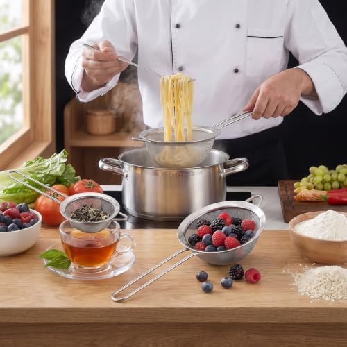 Fine Mesh Strainer Set 3-Piece,Stainless Steel Sifters 3.15"5.5"7.8"Kitchen