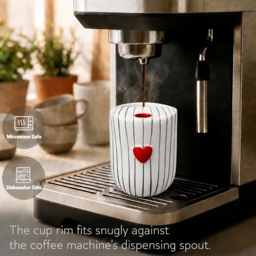 Ceramic Coffee Mug with Sip Hole, 12oz Striped Coffee Cup
