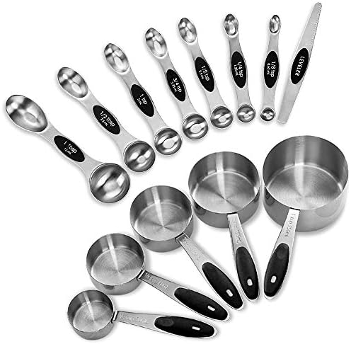 EDELIN Measuring Cups and Magnetic Measuring Spoons Set, Black