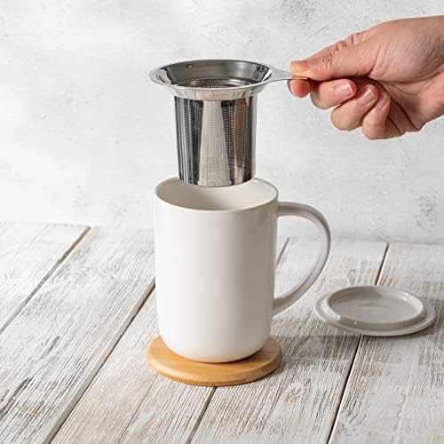 CEEFU 16oz Porcelain Tea Mug with Infuser, Lid and Coaster