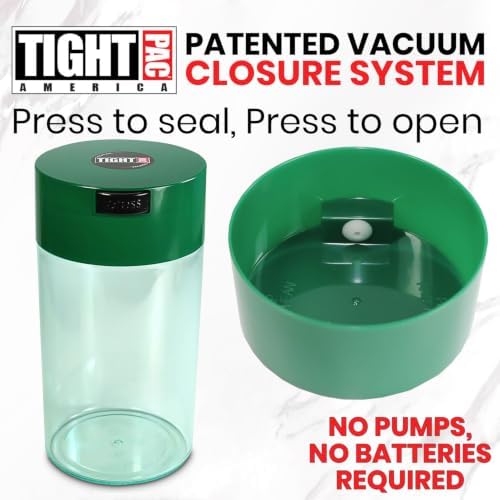 Tightvac 3 to 12 Oz - Patented Airtight Container | Multi-use Vacuum Container Works as Smell Proof Containers for Herbs and Dry Goods. Green Clear
