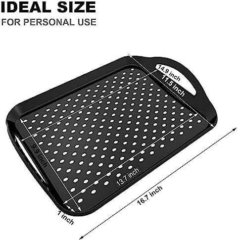 ECOIOU Non Slip Food Serving Tray with Handles, 2-Pack Rectangle Anti-Slip Non-Toxic Dishwasher Safe Tray for Snack Fruit Dessert Breakfast Drink,Black