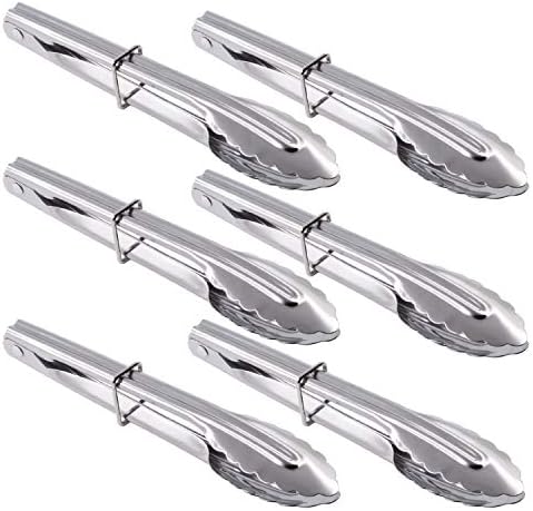 HINMAY Mini Stainless Steel Food Tongs with Silding Rings 7-Inch, Set of 6