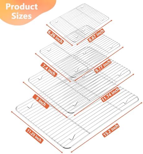P&P CHEF 4 Pcs Baking Wire Rack for Cooling, 8.6 + 9.7+ 11.6 + 15.3 Inch