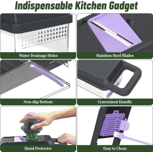 12-in-1 Vegetable Chopper 7 Blades, Veggie Cutter with Handle, Black/Purple