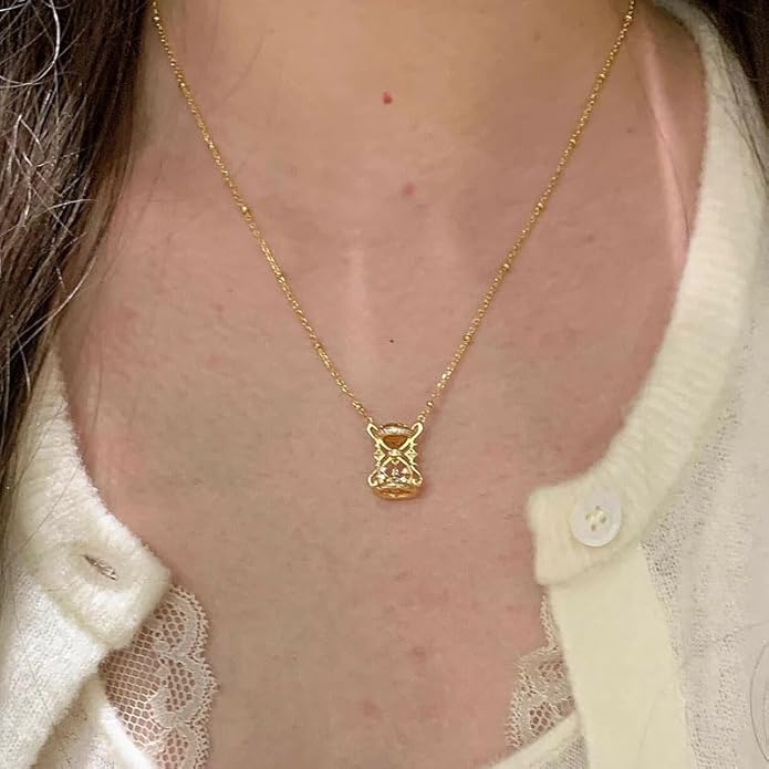 MIFYNN Simple Gold Necklace for Women 14k Gold Plated Time Turner Pendant Necklace Dainty Cute Elegant Hourglass Jewelry Gift