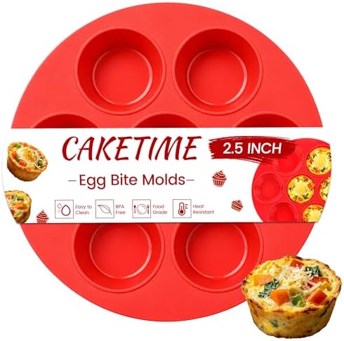 CAKETIME Silicone Muffin Pan for Air Fryer Oven, Nonstick 7-Cup Red