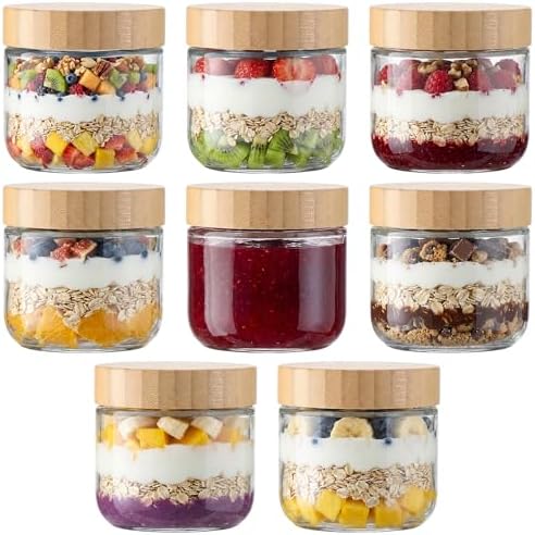 Vtopmart 8 Pack 10oz Glass Overnight Oats Containers with Bamboo Lids