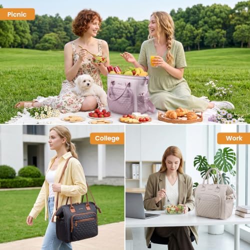 LOVEVOOK Lunch Bag Women,Puffy Insulated Lunch Box Women with Cup Holder