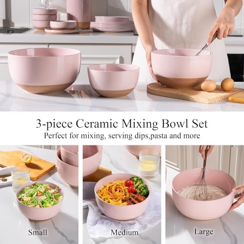 AmorArc Ceramic Mixing Bowls,Stoneware Nesting Bowls Set of 3 for Kitchen