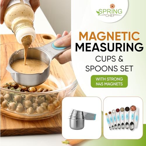 Spring Chef 15 Magnetic Measuring Cups & Spoons Set w/Levelers, Aqua Sky