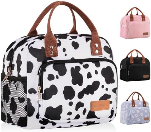 Lunch Bag for Women, Insulated Lunch Box for Women Men Work Adult, Cute Lunch Tote Large Capacity Reusable Cooler Containers for Picnic Travel Office or Beach (Cow)
